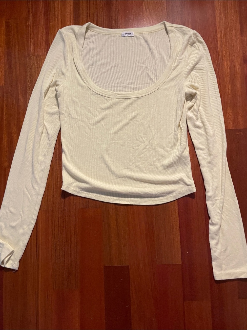 Garage Cream Ribbed Long-Sleeve Scoop Top